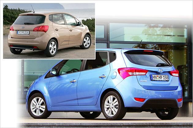 Interessant ist auch der Vergleich der Heckpartien von Kia Venga (kleines Bild) und Hyundai ix20