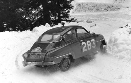 Erik Carlsson im Saab 96 bei der Rallye Monte Carlo 1963