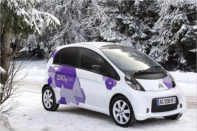 Beim elektrisch angetriebenen Citroën C-Zero sinkt die Reichweite bei Kälte um die Hälfte, da die Akkus dann weniger Energie speichern