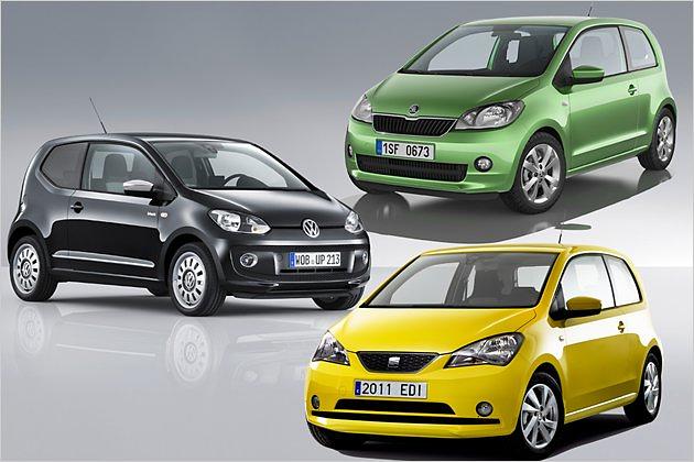 Die ganze Familie: VW Up (links), Skoda Citigo (rechts oben) und Seat Mii (rechts unten)