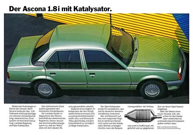 Im November 1984 kommt der Ascona 1.8i mit geregeltem Katalysator auf den Markt, als erster Opel und als eines der ersten Mittelklassemodelle überhaupt