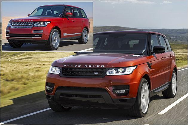 Schmalere Leuchten und der dicke Kunststoffbügel unterscheiden den Sport vom normalen Range Rover (kleines Bild)