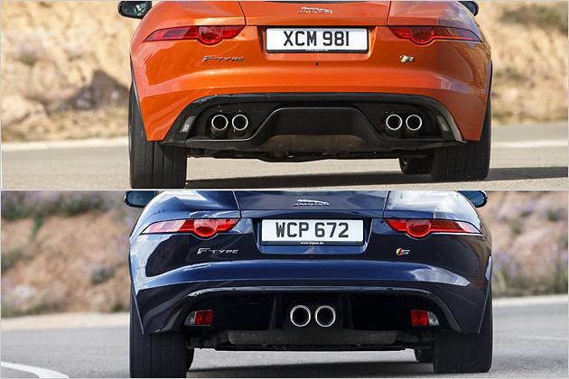 Heck-Vergleich: Der R mit V8 hat vier Endrohre, die V6-Versionen haben zwei in der Mitte