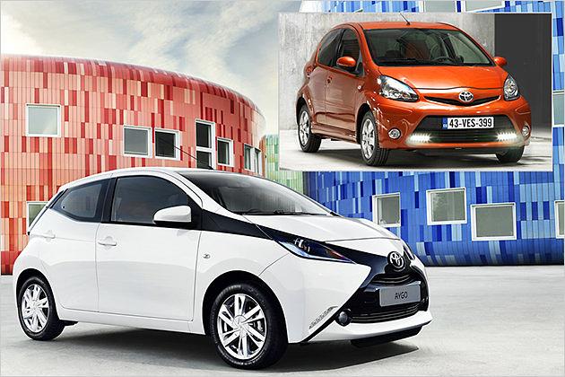 Kaum wiederzuerkennen: Der neue Aygo und sein Vorgänger (kleines Bild)