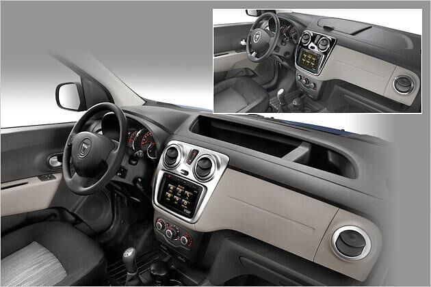 Günstige Gleichteilepolitik: Das Dokker-Cockpit unterscheidet sich nur in Feinheiten wie der offenen Ablage vom Lodgy (kleines Bild)