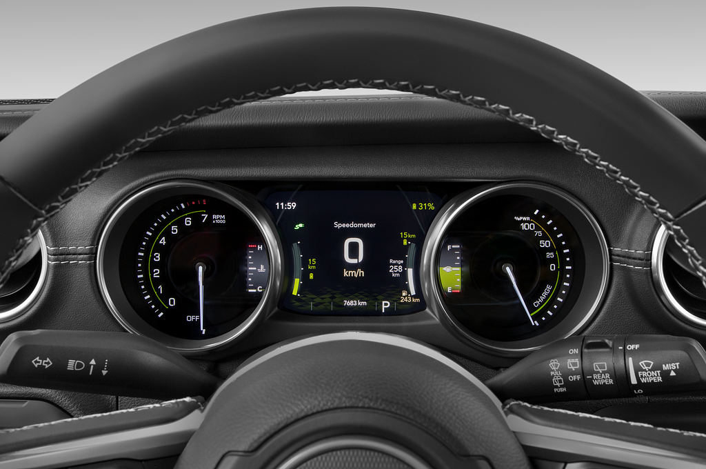 Jeep Wrangler 4xe (Baujahr 2021) 80th Anniversary 5 Türen Tacho und Fahrerinstrumente