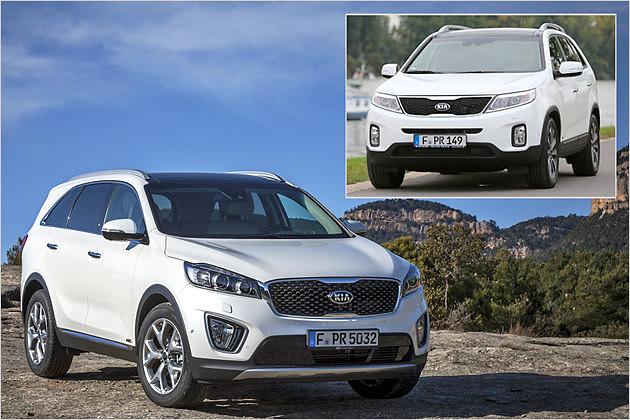Im direkten Vergleich zum Vorgänger (kleines Bild) hat der neue Sorento an Format gewonnen
