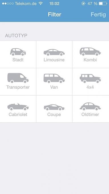 Hier kann gezielt nach Fahrzeugtypen gesucht werden.