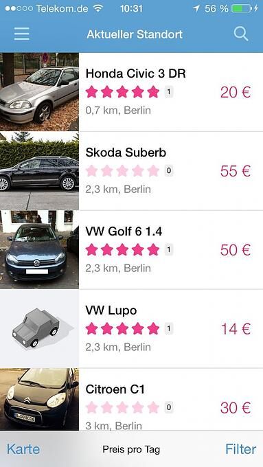 Im Schnitt kostet ein Fahrzeug 30 Euro pro Tag.