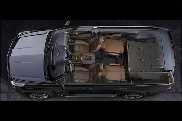 Sind die zweite und dritte Sitzreihe umgeklappt, ergibt sich ein maximales Kofferraumvolumen von 2.668 Liter