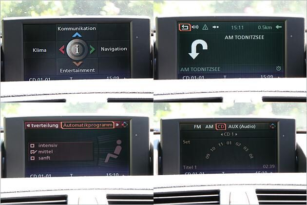 ... und das sind seine Daseinszustände: Hauptmenü, Business-Navi, Klima und CD
