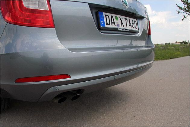 Die Abgase werden über ein Doppelendrohr entsorgt