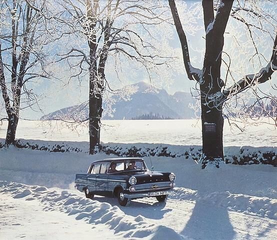 Der Opel Kapitän macht auch im Schnee eine gute Fugur 