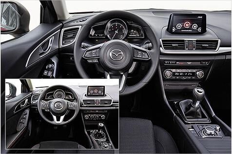 Die Cockpits im Vergleich (kleines Bild: alte Version): Neues Lenkrad, geänderter Bildschirm und ein überarbeiteter Mitteltunnel