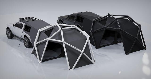 Bei den Zelten von Heimplant gibt es kein klassisches Gestänge mehr. Die tragende Konstruktion wird einfach mit Luft befüllt