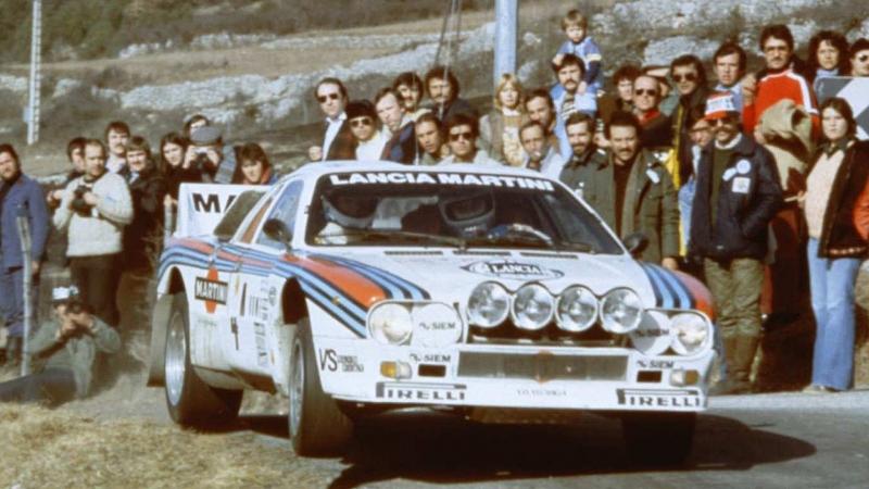 Ein Lancia Rally bei der Monte 1987.
