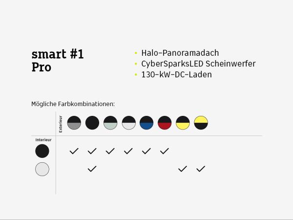 smart #1 Pro⚡130kW/Pano/Navi/LED/360°/19Zoll/V2L/smart-Pilot smart #1 Pro⚡130kW/Pano/Navi/LED/360°/19Zoll/V2L/smart-Pilot