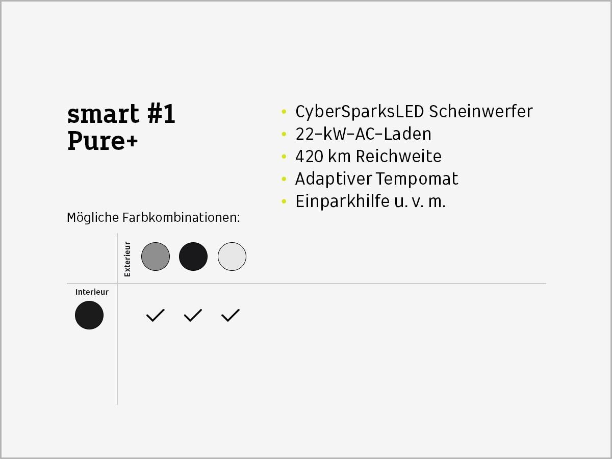 smart #1 Pure+⚡(22kW AC, LED, 18" LM, Android Auto/Carplay, uvm.)