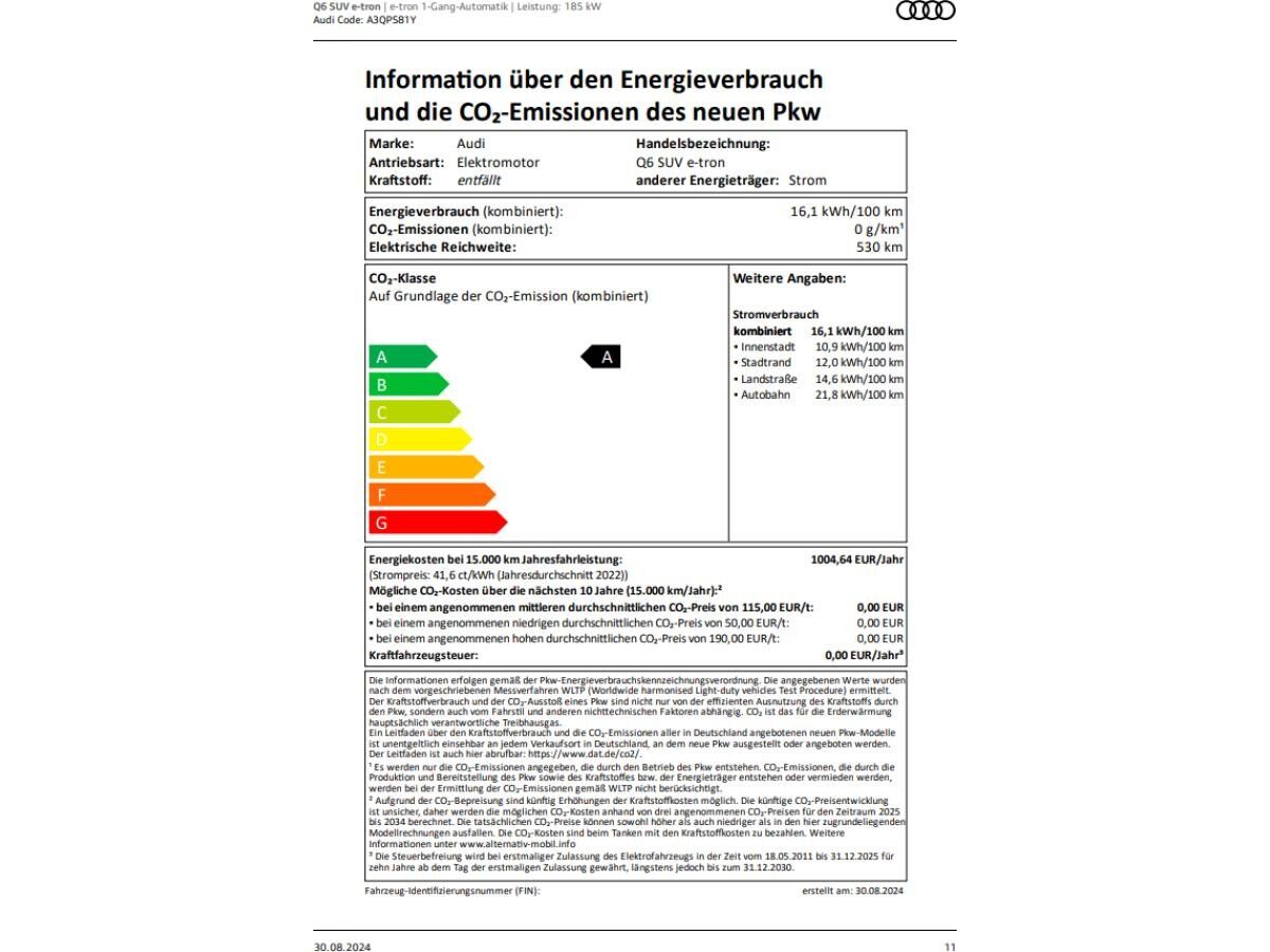 Audi Q6 e-tron 185 kW #Bestellung #0,25%-Versteuerung