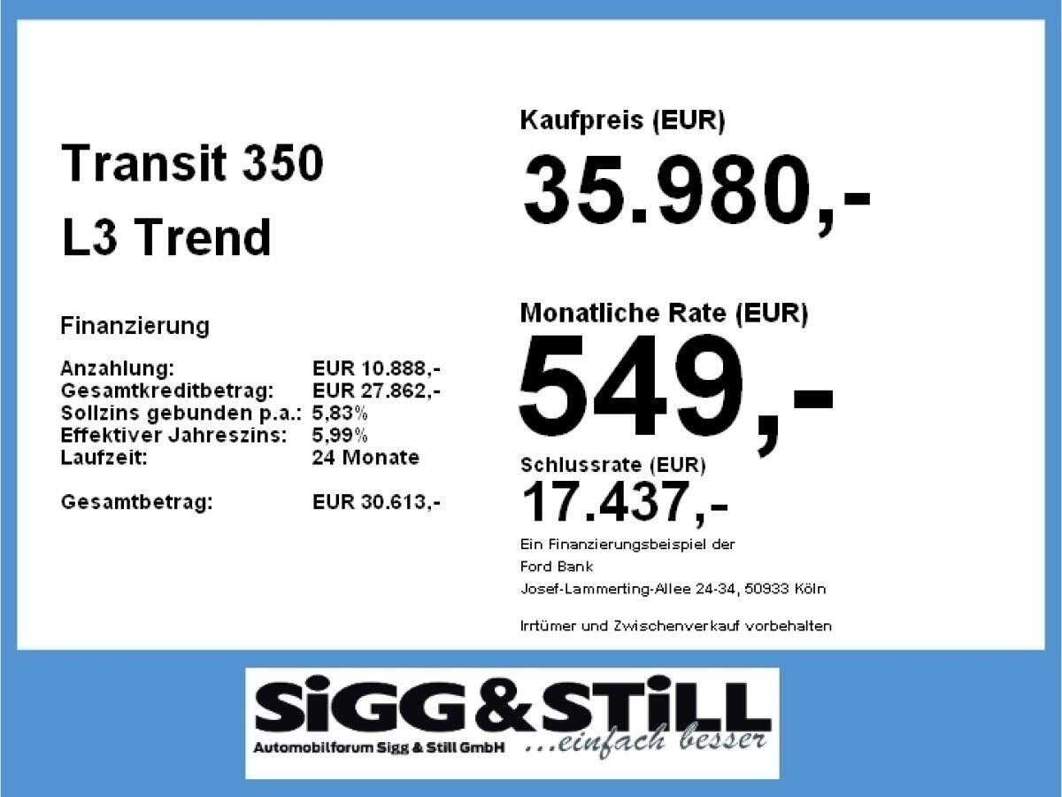 Ford Transit Trend 350 L3*AB-LAGER-AKTION*AHK*SHZ*PDC*CAM*SYNC 4*