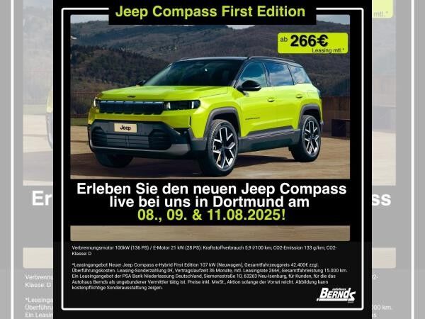 Jeep Compass NEW 💚FIRST EDITION 💫Hohe Ausstattungslinie✅ *SONDERMODELL* - PRIVAT W