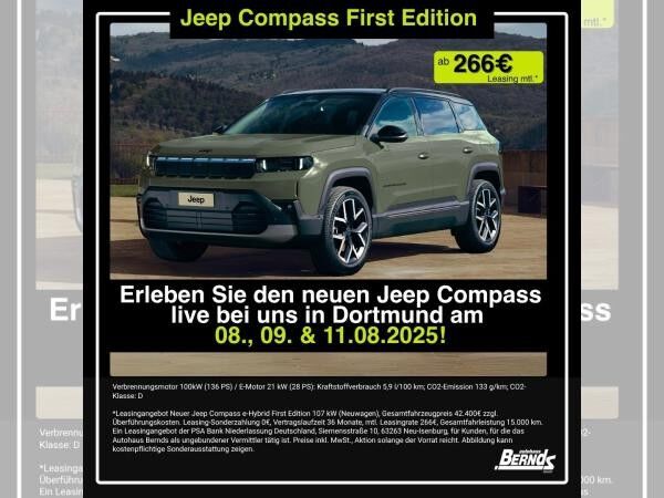 Jeep Compass NEW 💚FIRST EDITION 💫Hohe Ausstattungslinie✅ *SONDERMODELL* - PRIVAT W