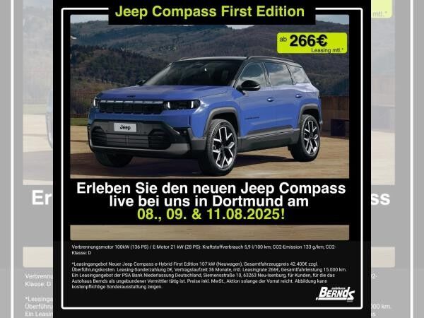 Jeep Compass NEW 💚FIRST EDITION 💫Hohe Ausstattungslinie✅ *SONDERMODELL* - PRIVAT W