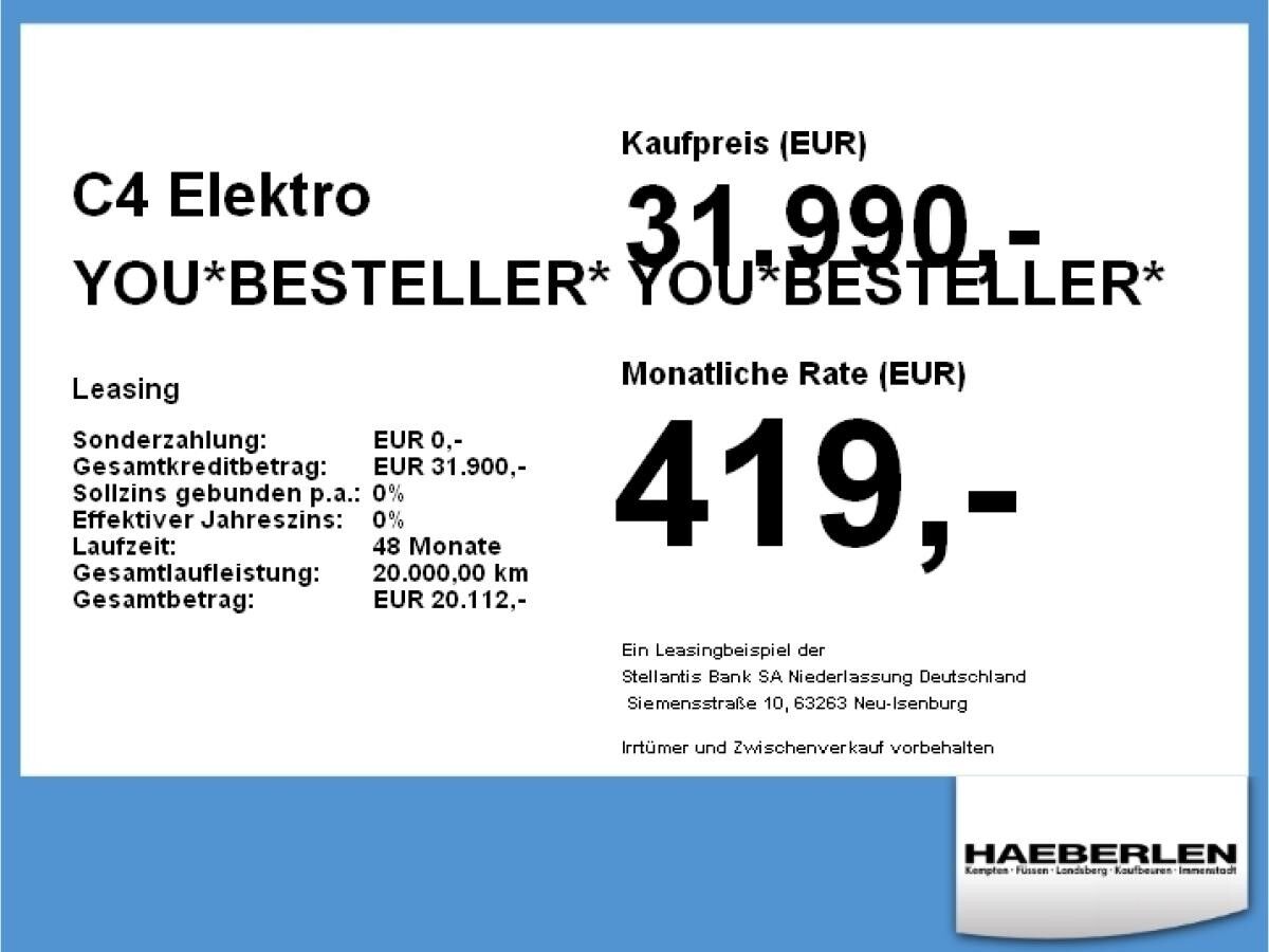 Citroën C4 Elektro YOU*BESTELLER* LED+2xKlima+KlimaA+PDC