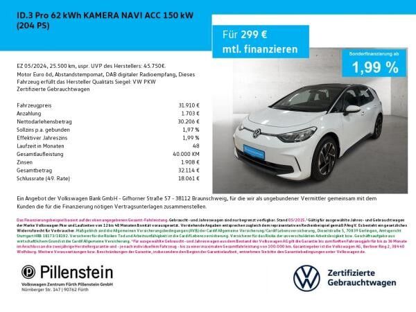 Volkswagen ID.3 Pro 62KWh KAMERA NAVI ACC