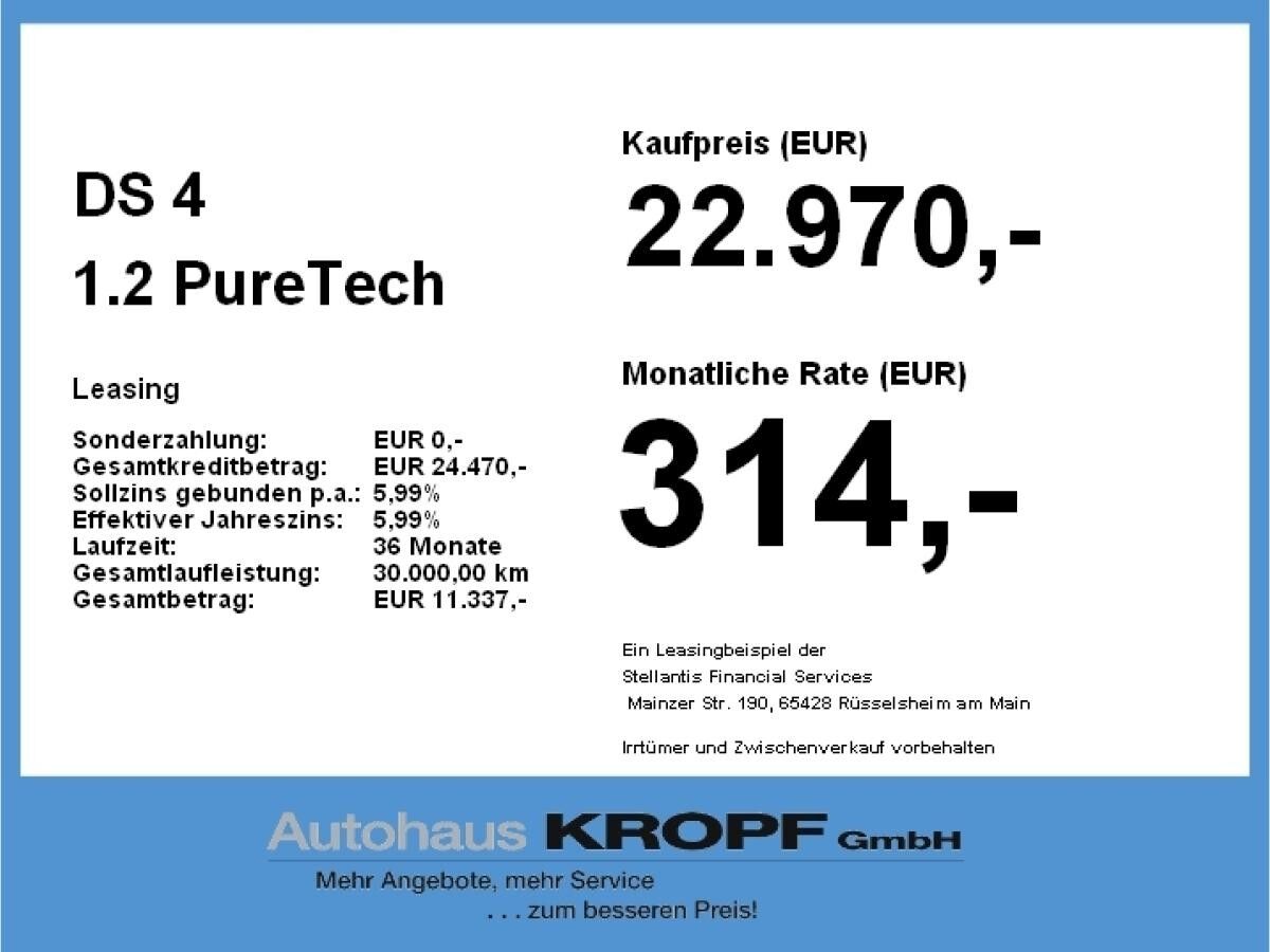 DS Automobiles DS4 DS 4 1.2 PureTech Fin. ab 2,99% Navi,SHZ,2xKlima