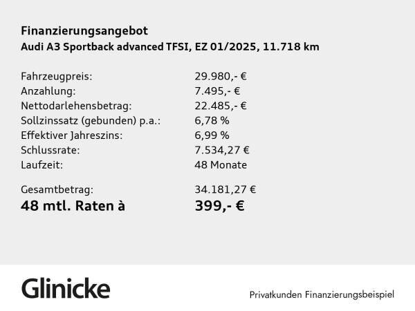 Audi A3 Sportback Advanced 30 TFSI AHK/Nav/PBox/sound