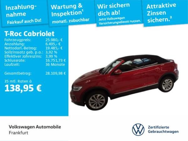 Volkswagen T-Roc Cabriolet 1.0 TSI Navi Spurhalteassistent LED Heckleuchten DAB+