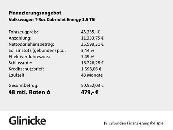Volkswagen T-Roc Cabriolet ENERGY 1.5 l TSI OPF 7-Gang-Doppelkupplungsgetriebe DSG