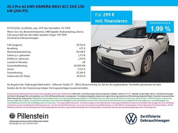 Volkswagen ID.3 Pro 62kwh KAMERA NAVI ACC SHZ