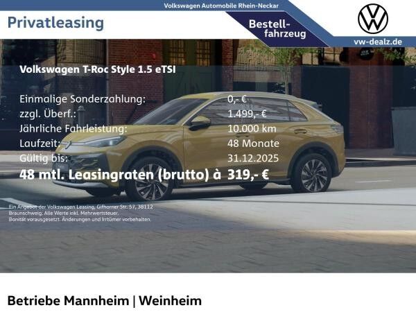 Volkswagen T-Roc Style 1.5 eTSI OPF DSG jetzt Vorbestellen!