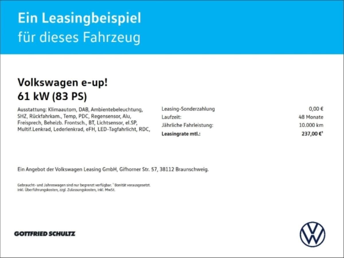 Volkswagen up! e-up! ACTIVE CCS SITZHEIZUNG EINPARKHILFE KAMERA