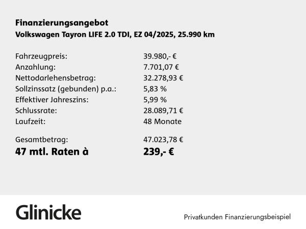 Volkswagen Tayron 2.0 TDI 4M Life 7-Sitzer AHK Matrix LM 18" Navi ACC