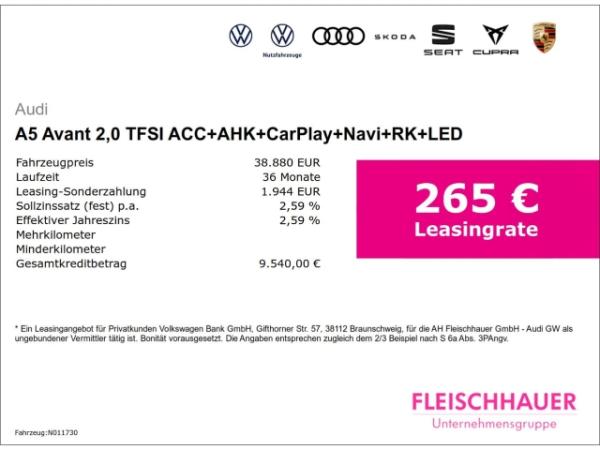 Audi A5 Avant 2,0 TFSI ACC+AHK+CarPlay+Navi+RK+LED