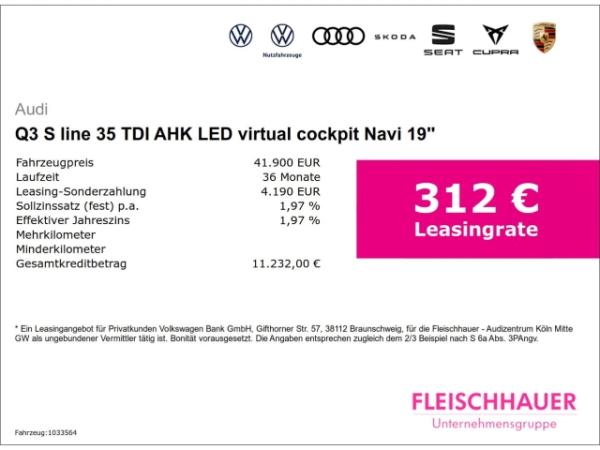 Audi Q3 S line 35 TDI AHK LED virtual cockpit Navi 19''
