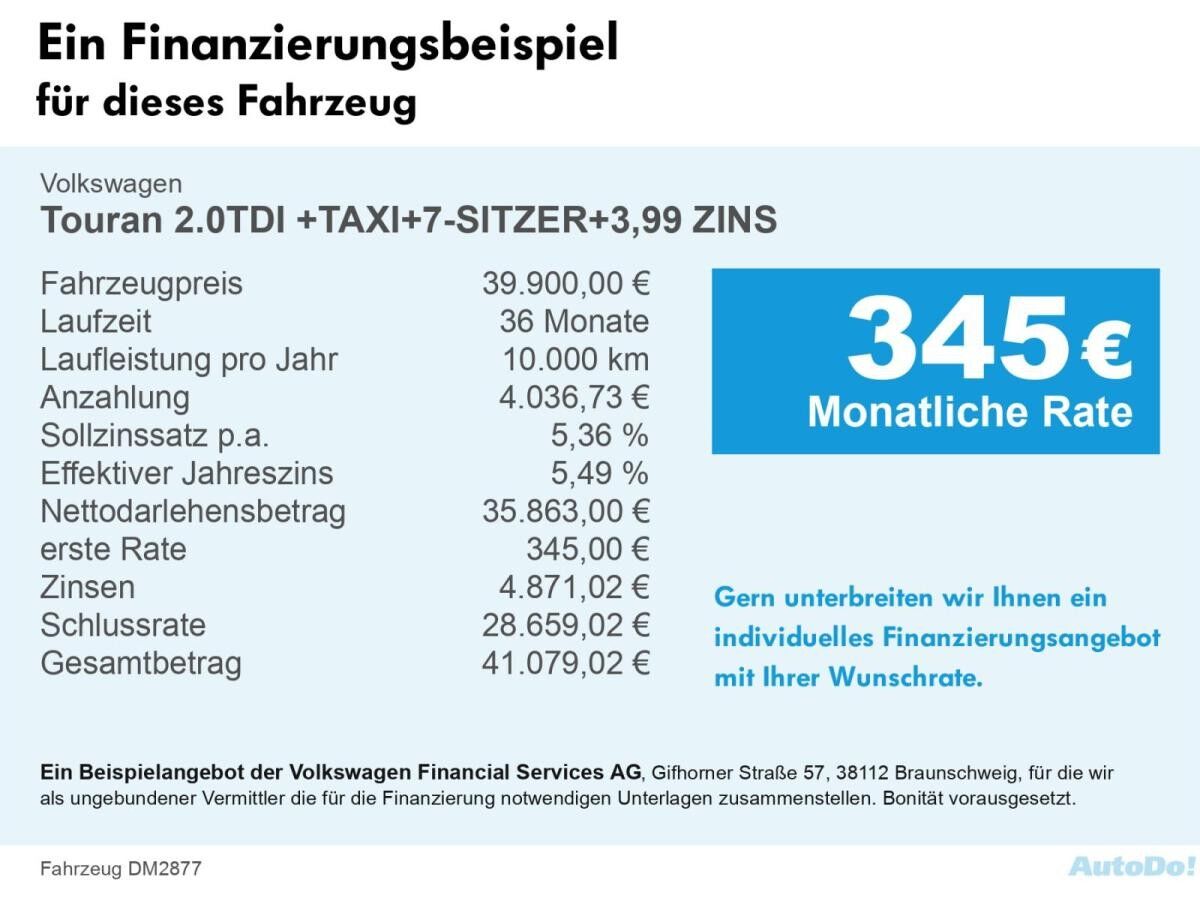 Volkswagen Touran 2.0TDI +TAXI+7-SITZER+3,99 ZINS