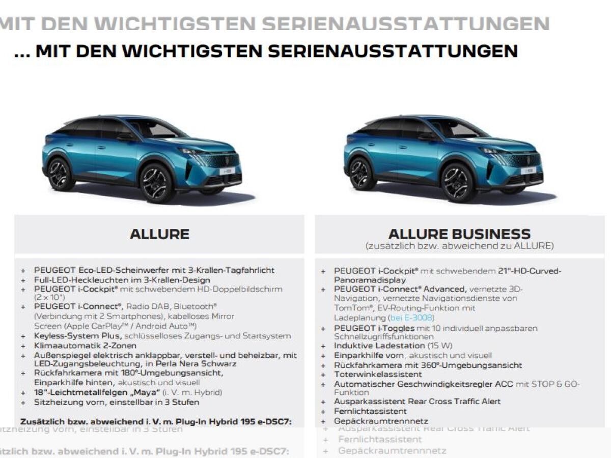 Peugeot 3008 Hybrid 145 e-DSC6 Allure Business + Ganzjahresreifen+360 Grad Kamera