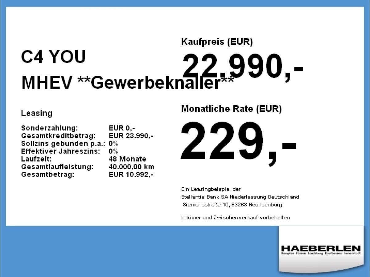 Citroën C4 YOU MHEV **Gewerbeknaller** LED+2xKlima+PDC