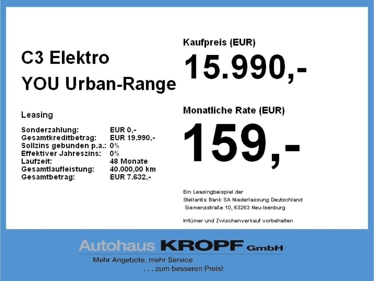 Citroën C3 Elektro YOU Urban-Range **Gewerbeknaller**