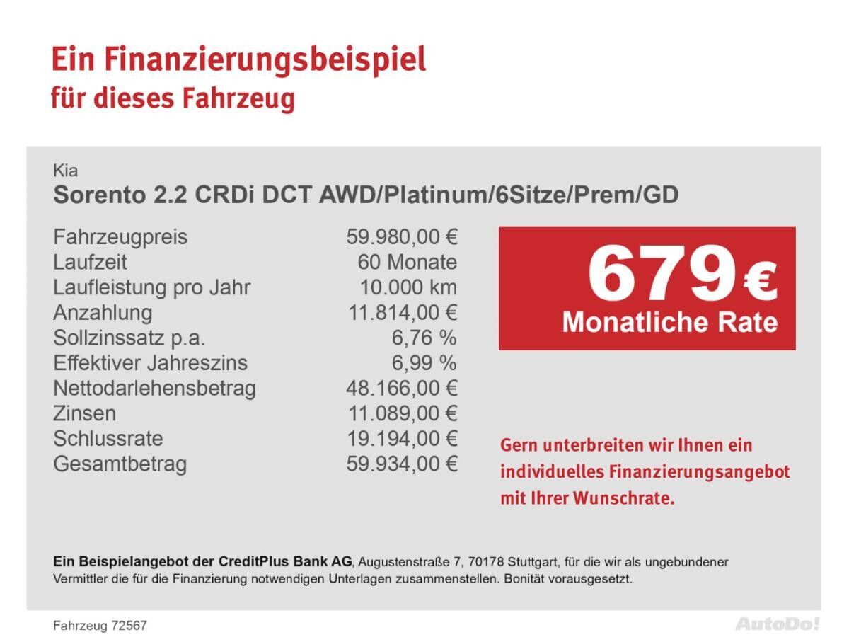 Kia Sorento 2.2 CRDi DCT AWD/Platinum/6Sitze/Prem/GD