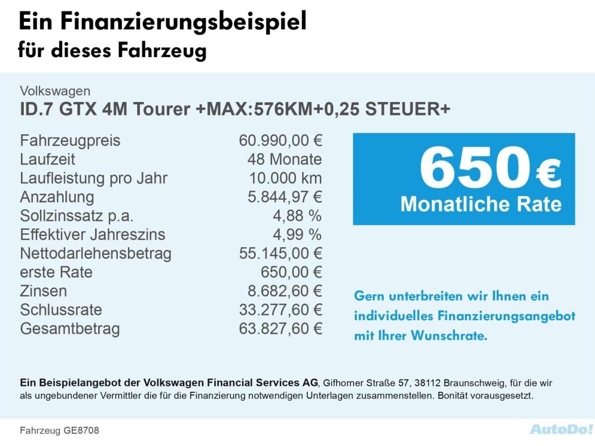 Volkswagen ID.7 GTX 4M Tourer +MAX:576KM+0,25 STEUER+
