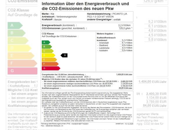 Kia Picanto Vision KLIMA NAVI ALU BLUETOOTH USB SITZHEIZUNG DAB RÜCKFAHRKAMERA LANE ASSIST LENKRADHE