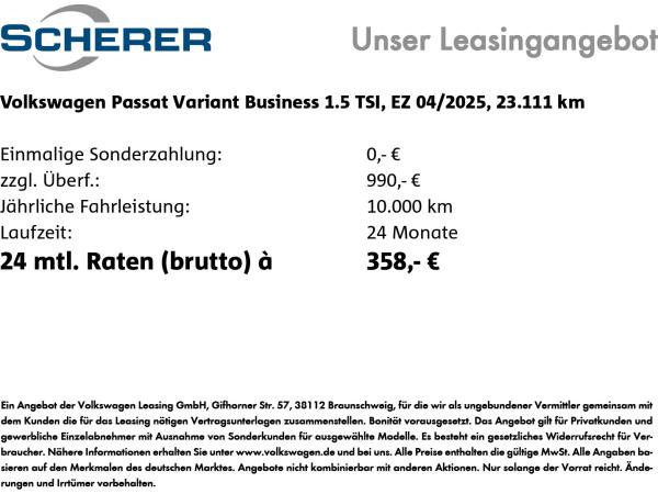 Volkswagen Passat Variant BUSINESS 1.5 TSI eHybrid SOH:100% NAVI AHK PDC LED SHZ
