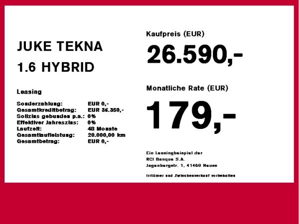 Nissan Juke JUKE TEKNA 1.6 HYBRID 4AMT ACC+LED+Navi+SHZ+360