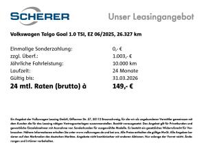 Volkswagen Taigo GOAL 1.0 TSI NAVI CARPLAY SHZ ACC GJR