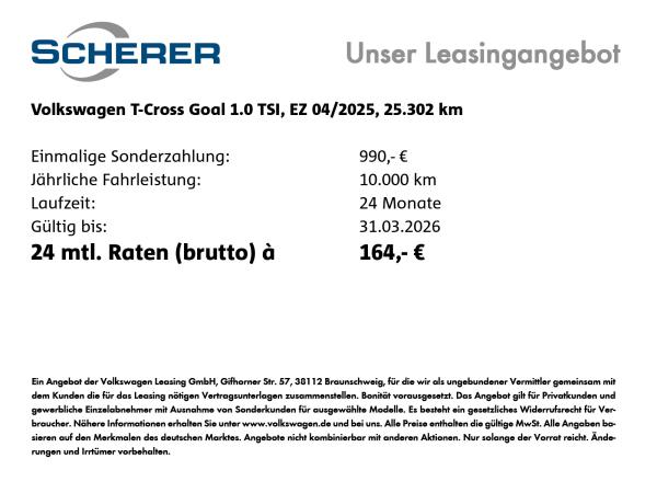 Volkswagen T-Cross GOAL 1.0 TSI NAVI CARPLAY SHZ ACC GJR